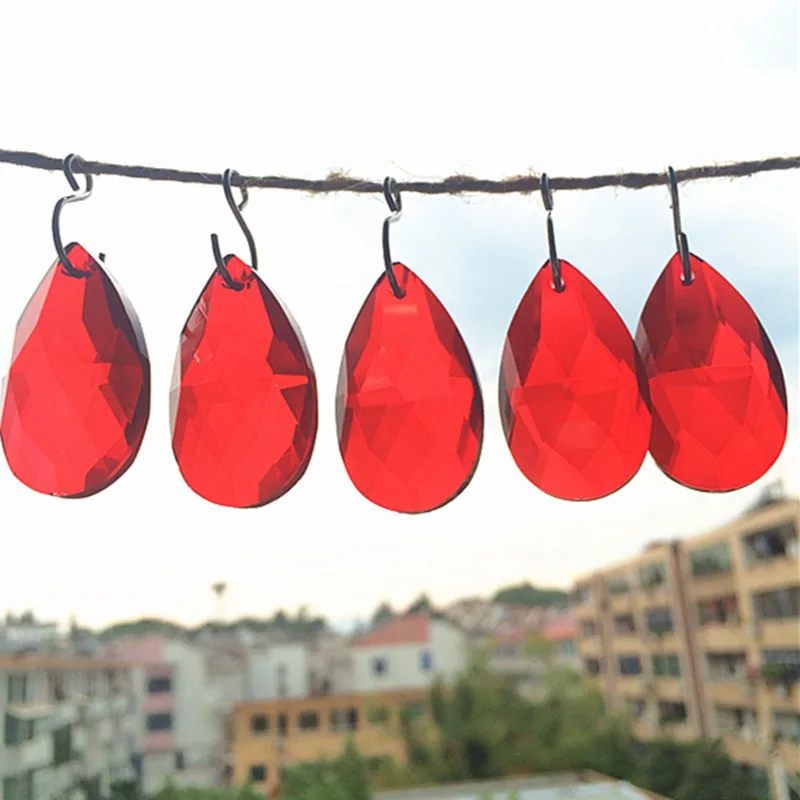 38*22mm 100 pieces Red Crystal Chandelier Pendants Glass Pear Drop Prisms Suncatcher Lamp Hanging Beads Curtain Parts Decoration