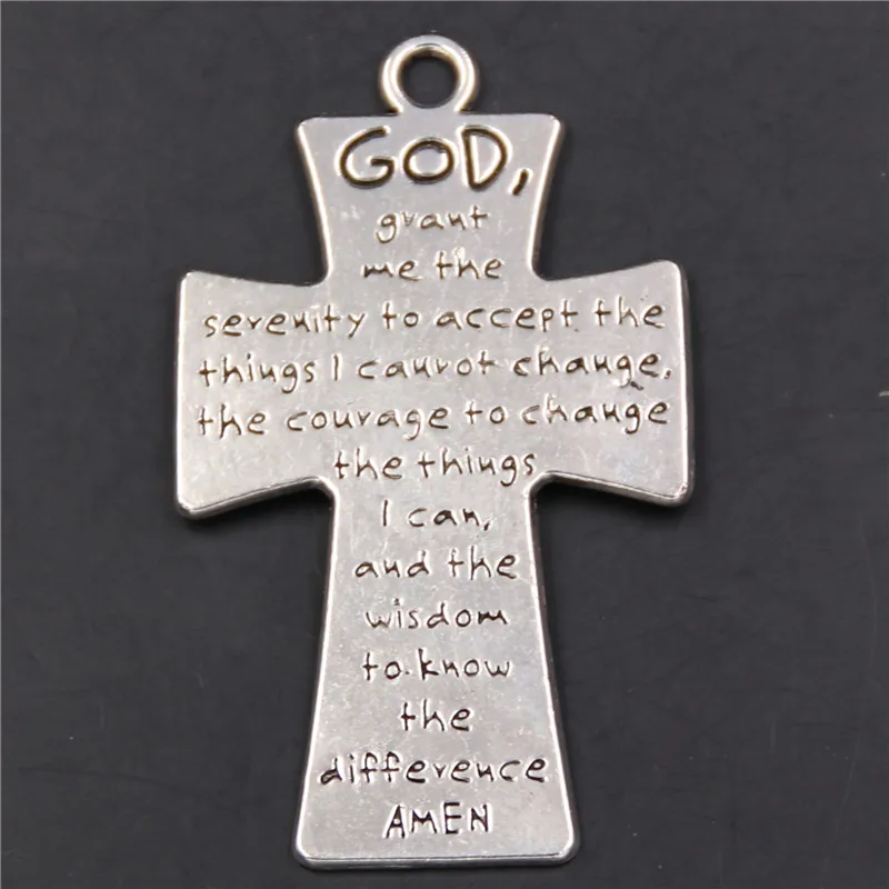 4pcs Silver Plated Cross Pendants Christian Prayer Words Charms DIY Retro Jewelry Crafts Metal Accessories 56*33mm A485