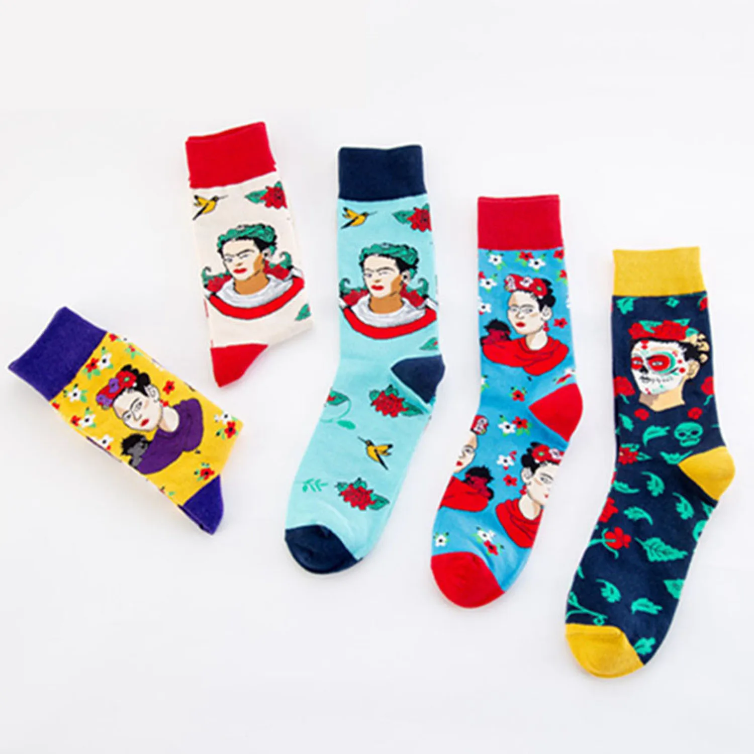 Autumn/Winter New Hip Hop Indian Woman Pattern Flowers Multicolor Socks Personality Fashion Funny Happy Socks Cotton Sox