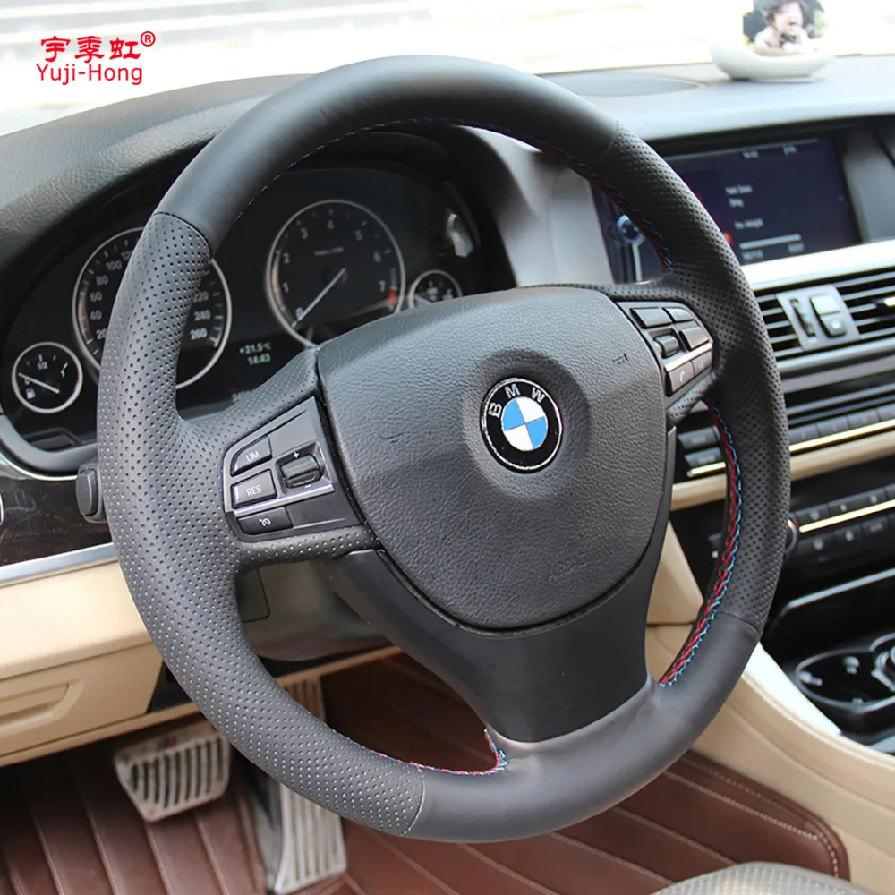 Yuji-Hong Top Layer Genuine Cow Leather Car Steering Wheel Covers Case for BMW F10 523i 525i 730i 740i 750i Hand-stitched