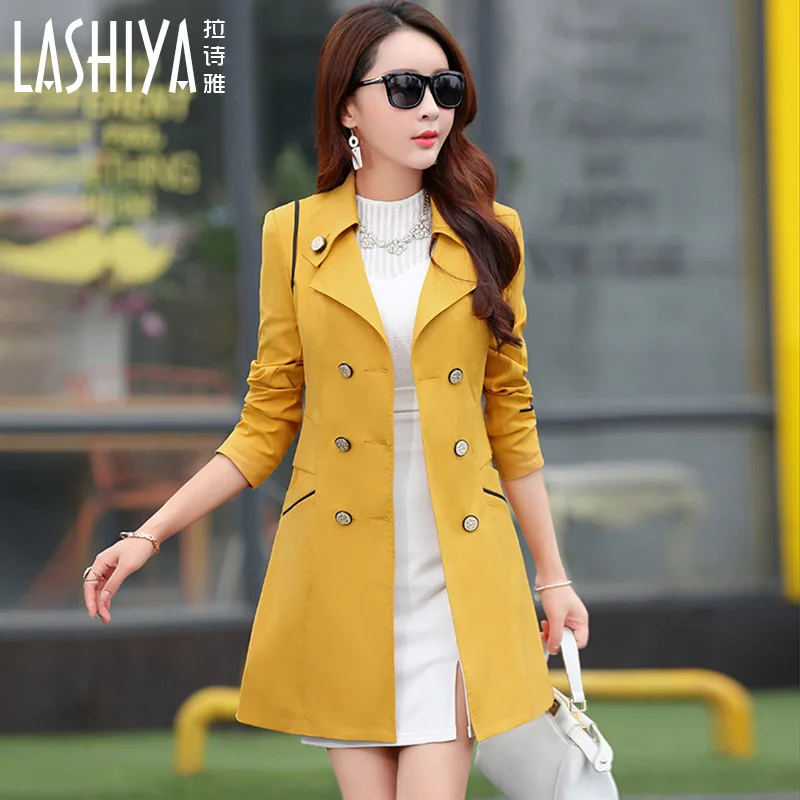 

New Korean large size women long section of elegant simplicity Slim coat jacket was thin double-breasted coat