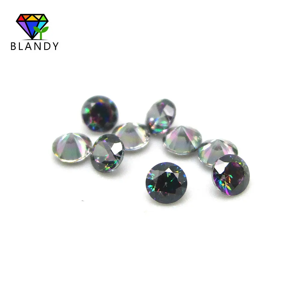 1.0mm~10mm Round Shape Mystic Color Cubic Zirconia Stone Loose Plating Multi Color CZ Stone Synthetic Gems For Jewelry