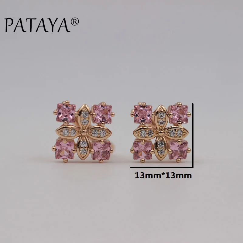 PATAYA New Arrivals Women Square Luxury 585 Rose Gold Color Blue Natural Zircon  Earrings Wedding Jewelry Bridal Party Earrings