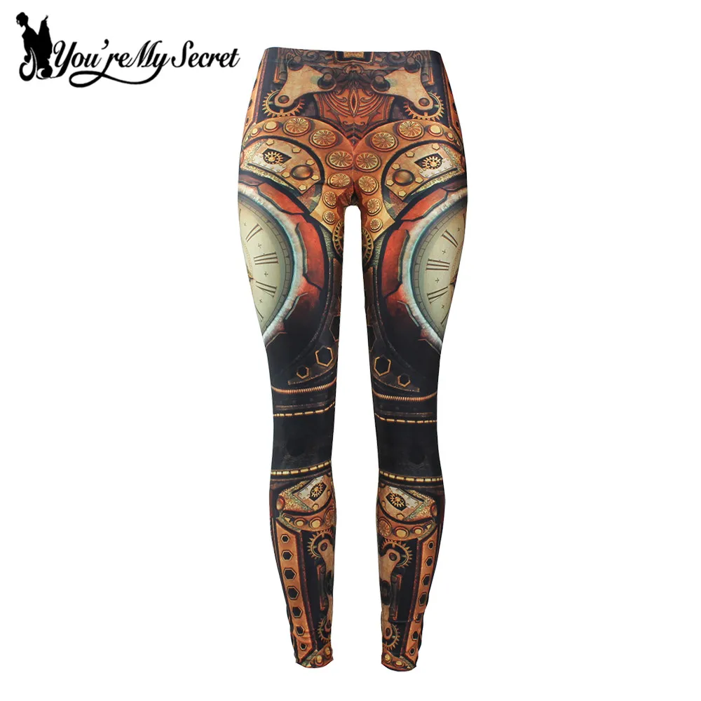 [You're My Secret] Retro Clock Gear Print Leggings Women Steampunk Mechanical Screw Pencil Pants Workout Fitness Seamless Leggin