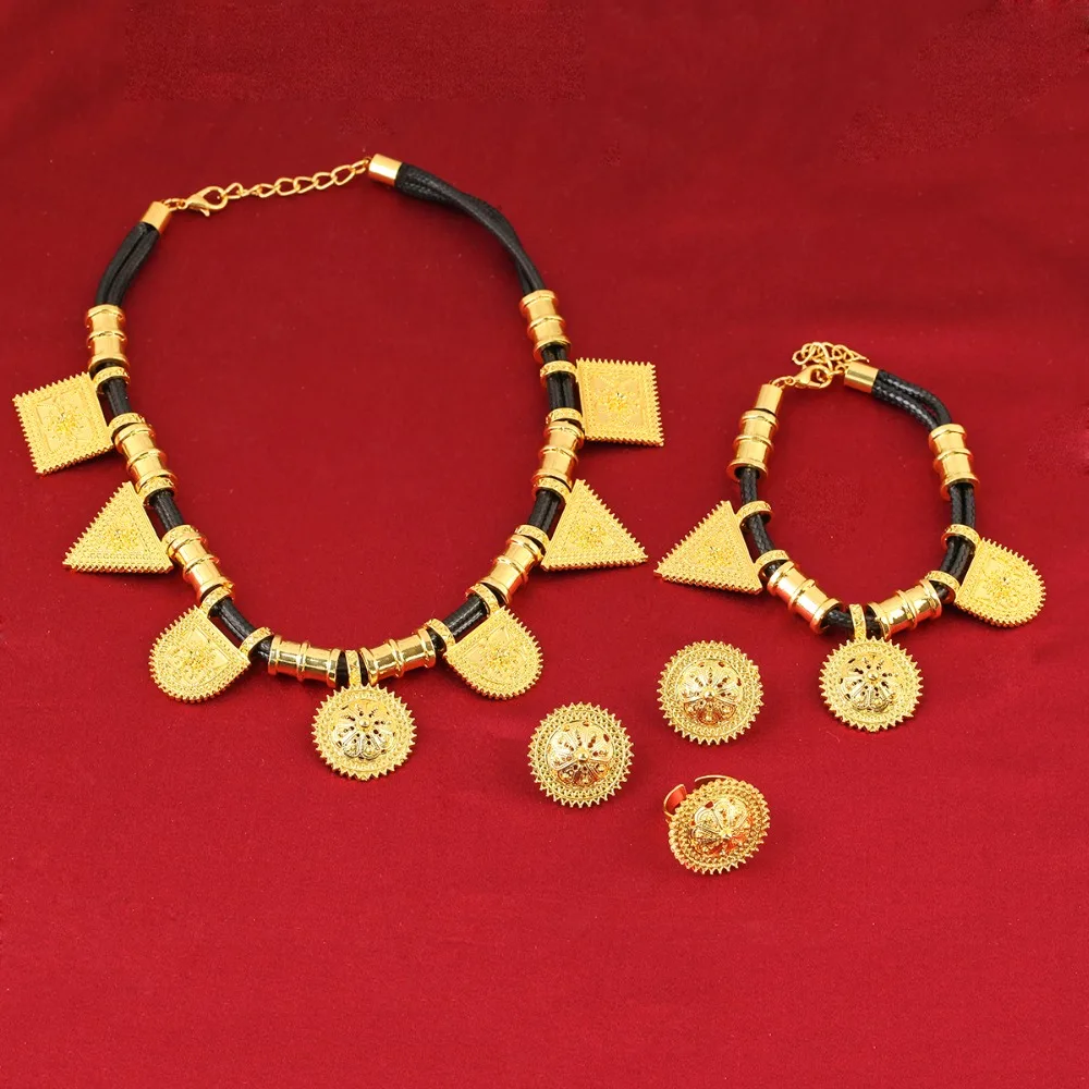 Triangel Jewelry New Design Ethiopian Jewelry Set Gold Color 24K Eritrea Habesha Ethiopia Jewellery Wedding Gift