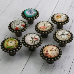 1x Unique Design 42x35mm Retro Clock Print Knobs Wardrobe Cabinet Door Cupboard Drawer Pull Handles Dresser Decoration