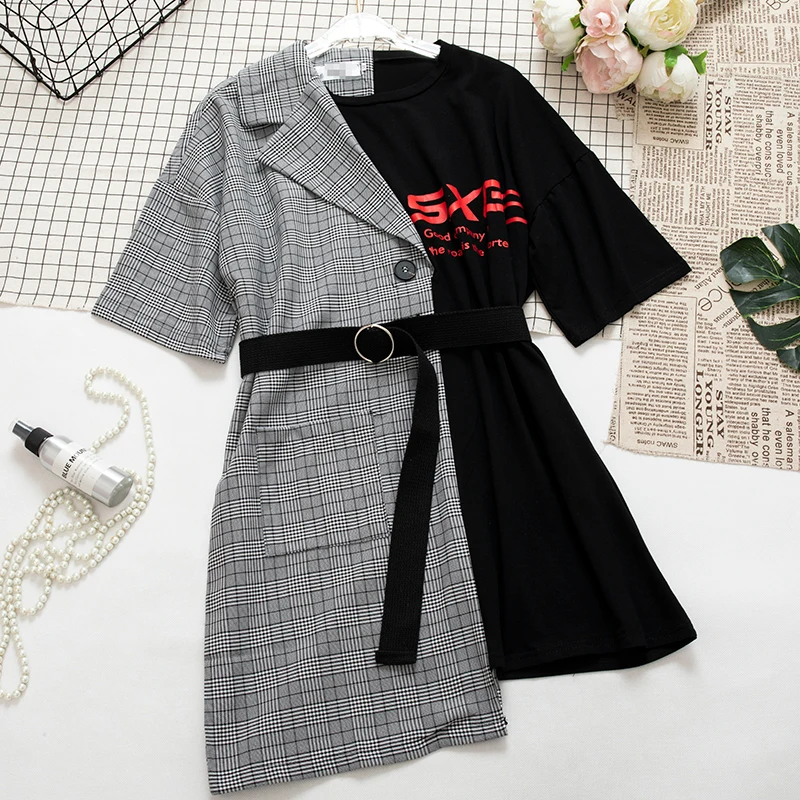 ฤดูร้อน Patchwork T เสื้อผู้หญิง Vintage แขนสั้นสีดำชุด Sashes พรรค Elegant Dress Vestidos