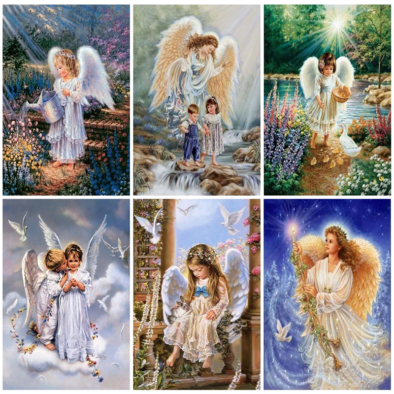 5d Diy Diamond Painting Cross Stitch Religion Diamond Embroidery Angel Girl Picture Landscape Wall Sticker Full Diamond Mosaic