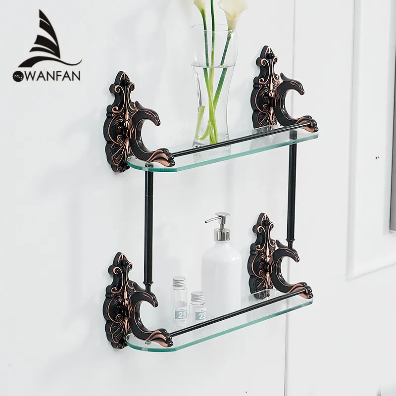 

Bathroom Shelves Brass Shelves for bathroom Tempered Glass Shelf Towel Rack Shower Wall Shelf Bathroom Accessories WF-88815