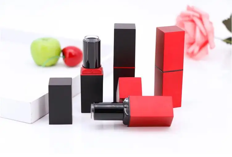 empty square lipstick tube black color, empty red lipstick case,DIY black lipstick container SN1676