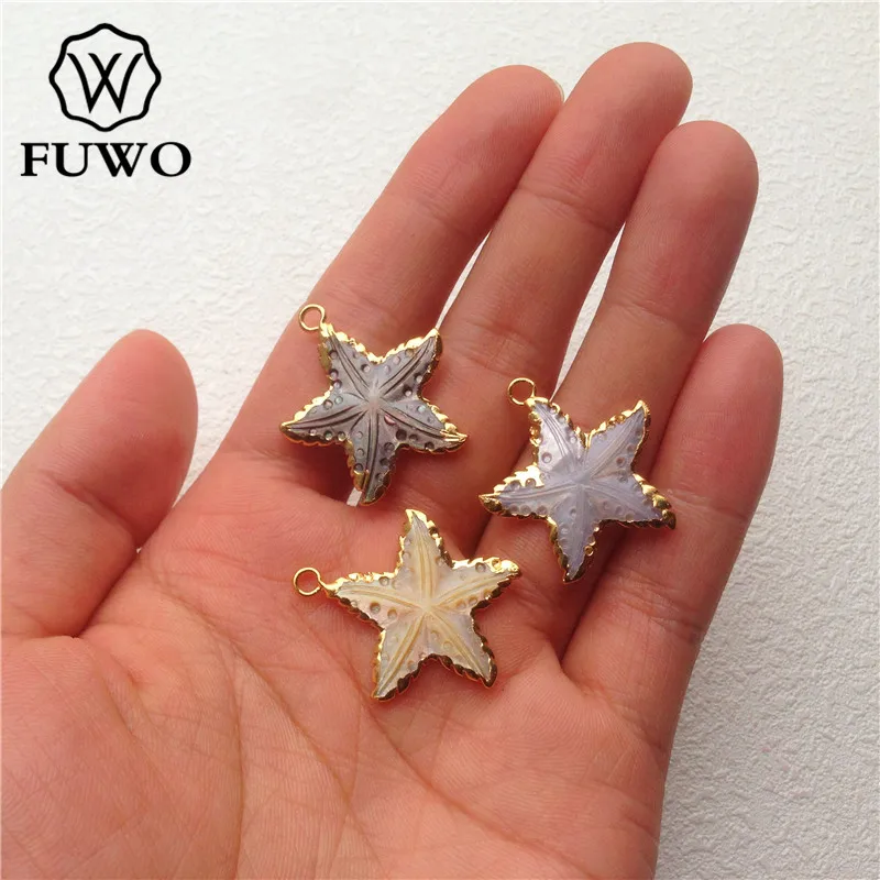 FUWO Wholesale Summer Women\'s Popular Freshwater Shell Pentagram Pendant With Golden Trimmed 5Pcs/Lot PD506