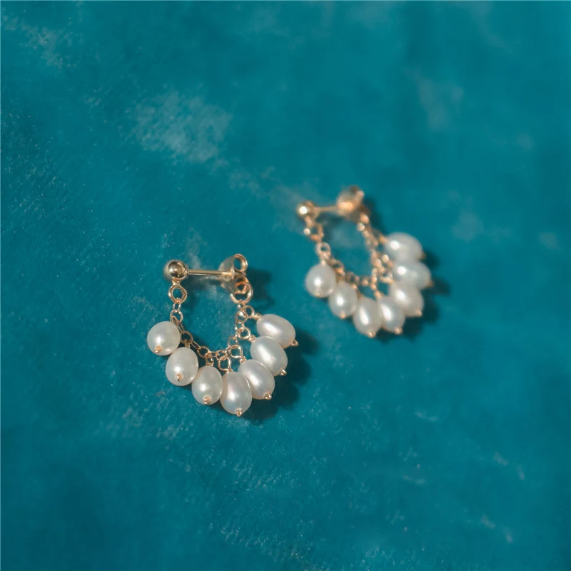 Handmade Natural Pearl Earrings Gold Filled Brincos Not Fade Party Vintage Jewelry Pendiente Oorbellen For Women