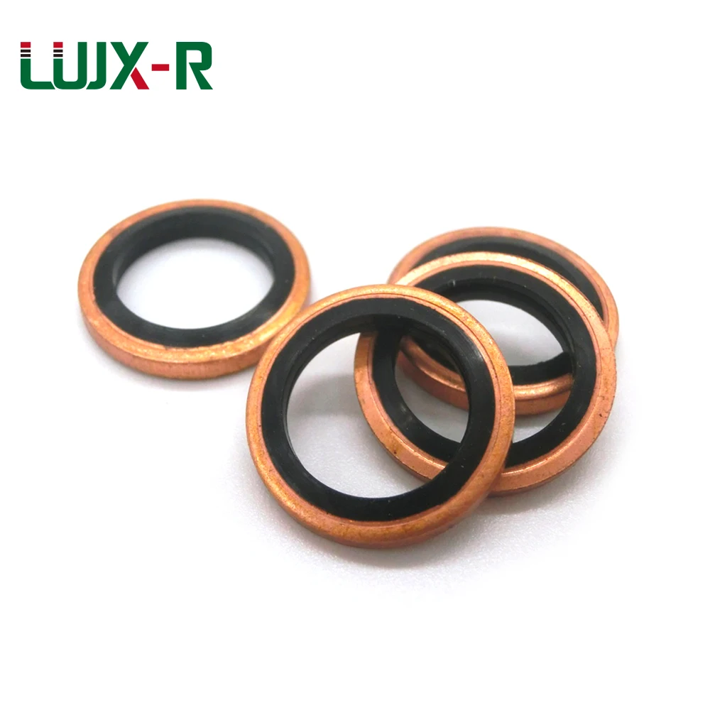 LUJX-R Bonded Washer Nitrile Rubber Gasket Metal Red Cooper Seal Ring Metric M6/8/10/12/14/18/20/22-60 Oil Drain Plug Washers