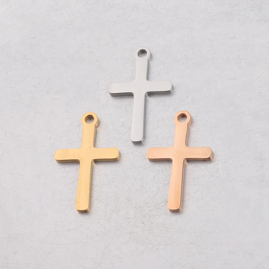 

30pcs 12*20mm Rose Gold/steel color Stainless Steel Mirror finish Cross charm pendant for DIY handmade Jewelry Making Wholesale