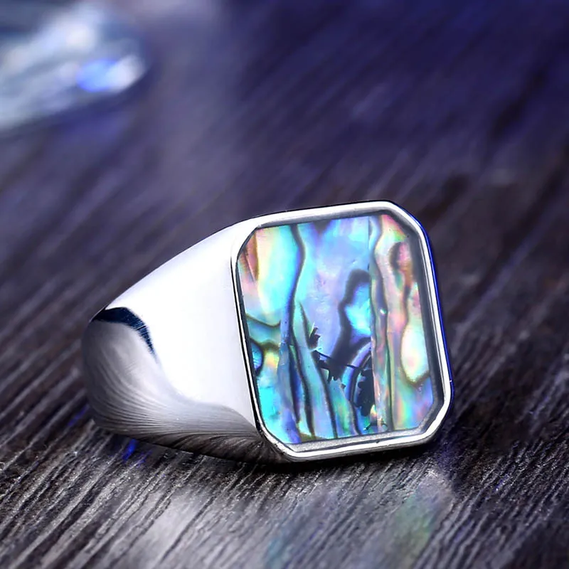 BEIER new store Sky Blue Shell Gorgeous Sea Bottom Luxury Men Ring Fashion Colorful High Quality Jewelry LLBR8-591R