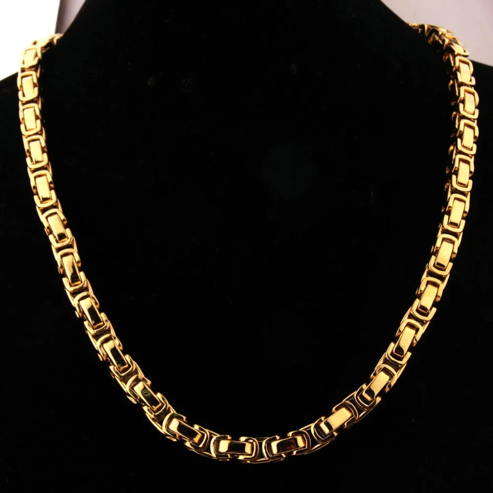 5/6/8mm Any Length Gold Tone Byzantine Stainless Steel Necklace Boys Mens Chain Necklace Fashion jewelry