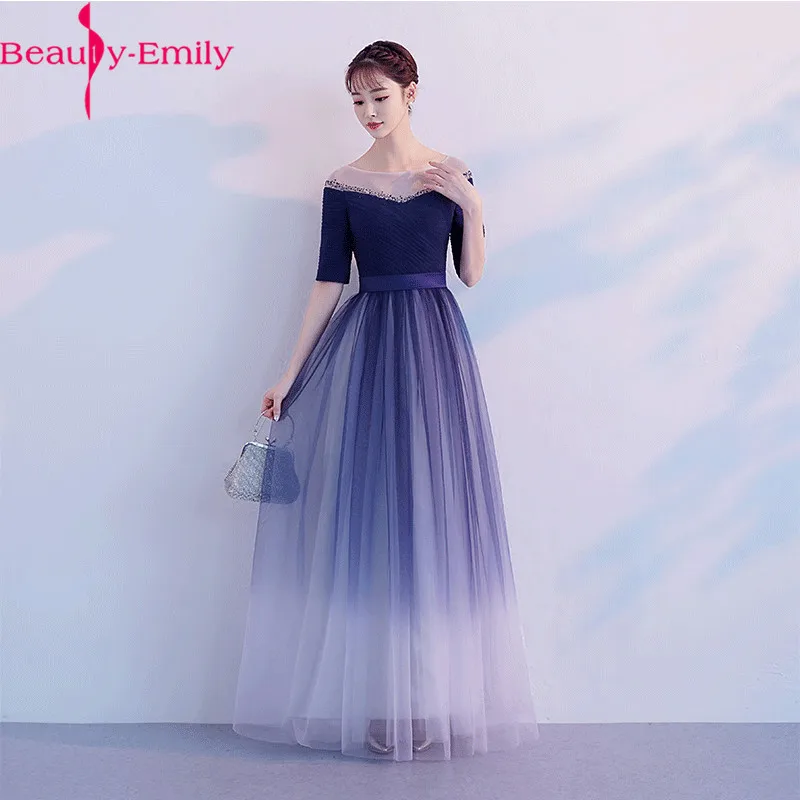 

Beauty Emily Elegant Scoop Half Sleeve Long Evening Dress 2020 Fashion Gradient Formal Party Dress 2 Styles Available