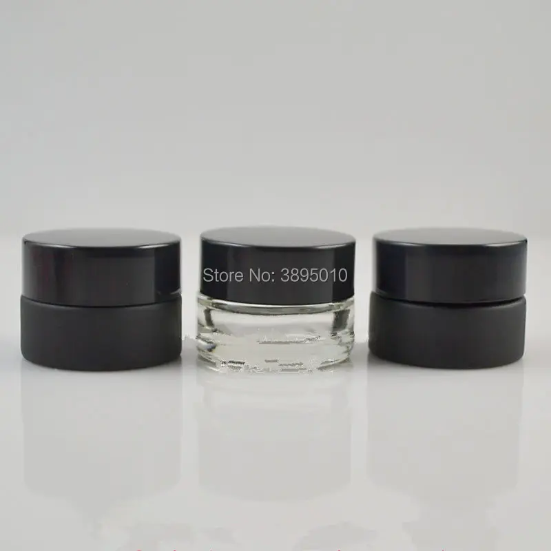 Empty 5g Glass Cream Jar Small Women 5ml Cosmetic Container black clear Mini Refillable Bottle F1068