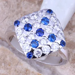 Smooth Blue Cubic Zirconia White CZ Silver Plated  Women's Ring Size 6 / 7 / 8 / 9 R0968