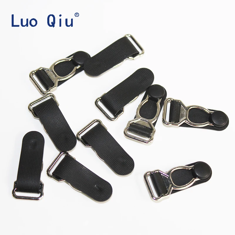 Luo Qiu 30 pcs/lot 1.2cm Garter clip Garment clip Clothing accessories Sewing Supplies Silver Metal+Black PP suspender clip