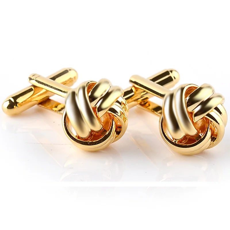 High Quality Knot Cufflinks For Men Shirt Cufflinks Gold Silver Plated Business & Wedding French Shirt