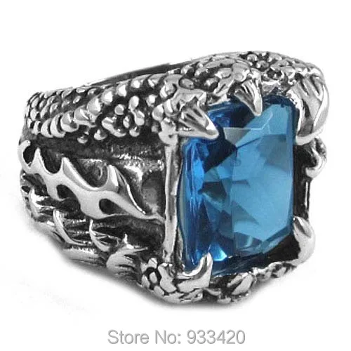 

Free shipping! Dragon Claw Blue CZ Ring Stainless Steel Jewelry Fashion Motor Biker Ring SWR0255