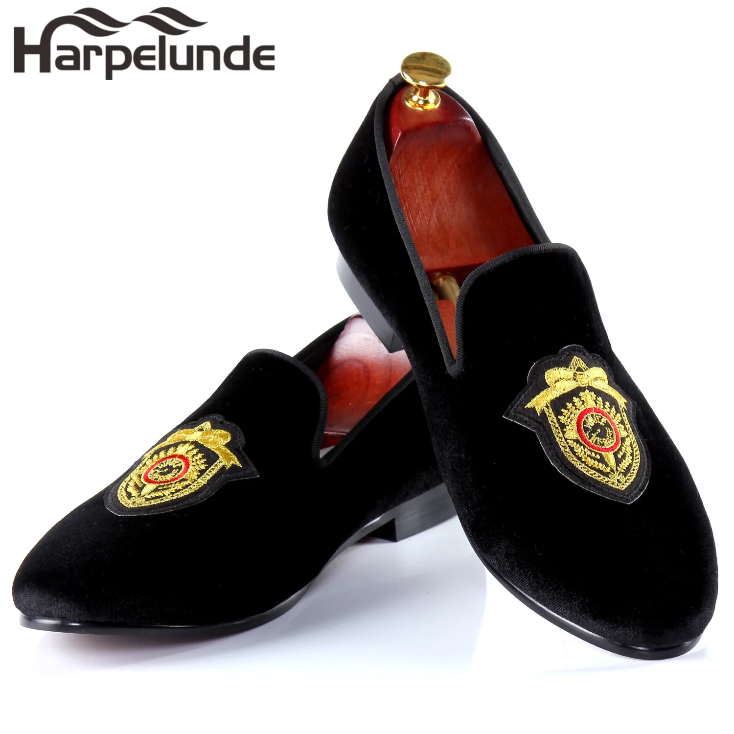 

Harpelunde Men Dress Wedding Shoes Handmade Black Velvet Flat Loafers Size 6-14