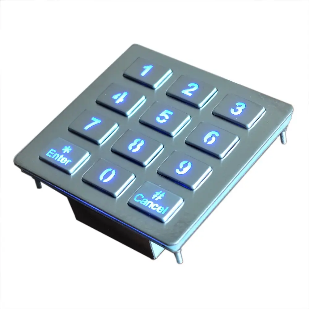 Top Mount Metal Illuminated USB Backlit Keypad,LED Backlighted 12 Keys 3x4 Stainless Steel Keyboard for Access System