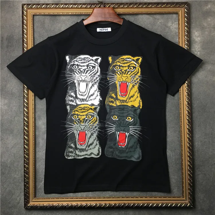 

New Novelty 2019 Men 4 different color leopard T Shirts T-Shirt Hip Hop Skateboard Street Cotton T-Shirts Tee Top kenye #F17
