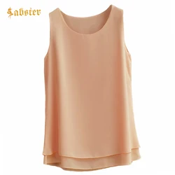 2022 Summer Women Chiffon Blouse Sleeveless O-Neck Casual Female Blouses Plus Size 6XL Solid Color Shirts kz656