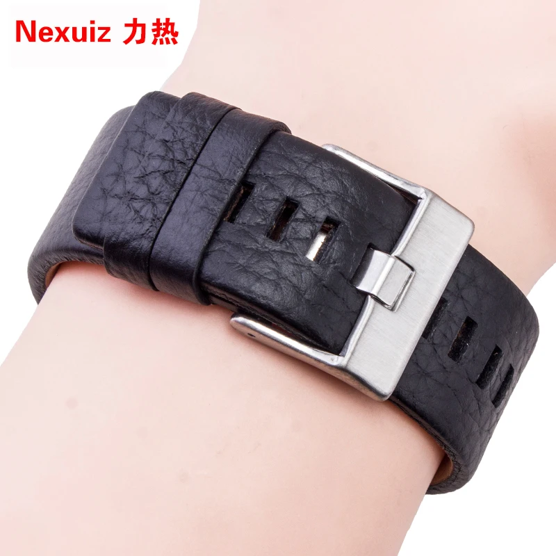 22mm 24mm 26mm 28mm 30mm Mens Watch Band Black Leather Strap Stainless Steel Buckle DZ7271 7312 7350