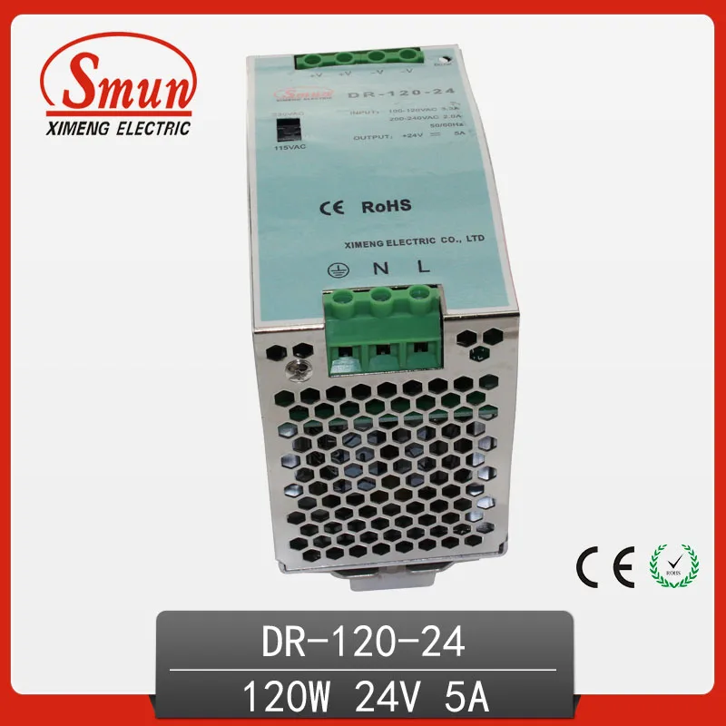 

120W 24V 5A Single Output AC-DC Indoor Din Rail Switching Mode Power Supply DR-120-24