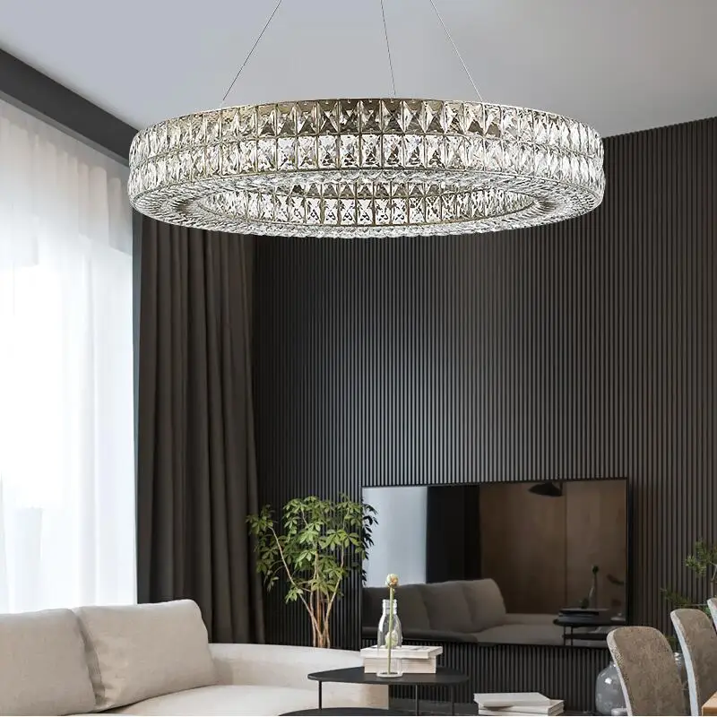 

Modern luxury crystal chandelier living room bedroom creative personality round ring hotel decoration lamp