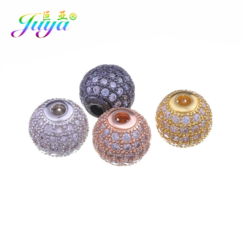 Juya DIY Cubic Zirconia 6 Size Metal Ball Charm Beads Accessories For Needlework Natural Stones Pearls Trendy Jewelry Making