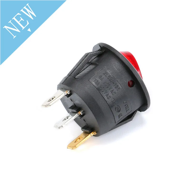 Tắt/Mở Vòng Đính Đá Móc AC Công Tắc 6A/250V 10A/125V ON-OFF Trên ngoài Khơi Nhựa Nút Ấn Công Tắc 2pin 3pin Đỏ Đen