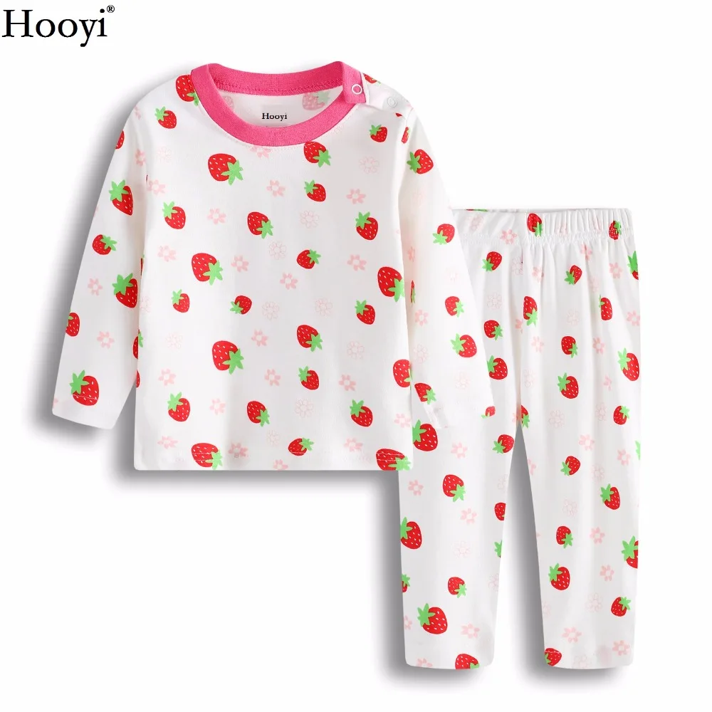 Hooyi Strawberry Baby Sleepwear For Girls Pajamas Cotton Spring Newborn Sleep Sets Children Long Sleeve Tee Shirts Pants Soft