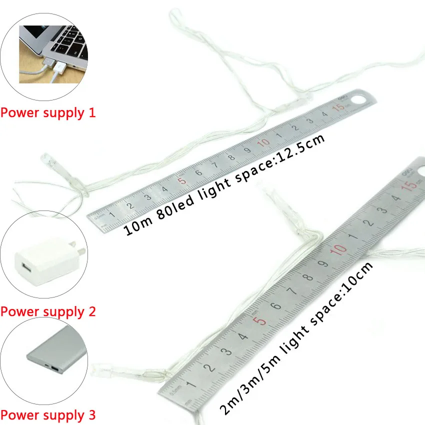 Guirnalda de luces LED de Navidad para interiores y exteriores, guirnalda de luces de hadas USB de 5V, 2m, 3m, 5m y 10m, decoración para fiestas, bodas y vacaciones