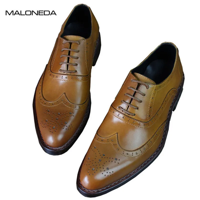 

MALONEDA Handmade Goodyear Genuine Leather Italian Style Retro Carved Bullock Formal Dress Oxfords Shoes for Wedding Party