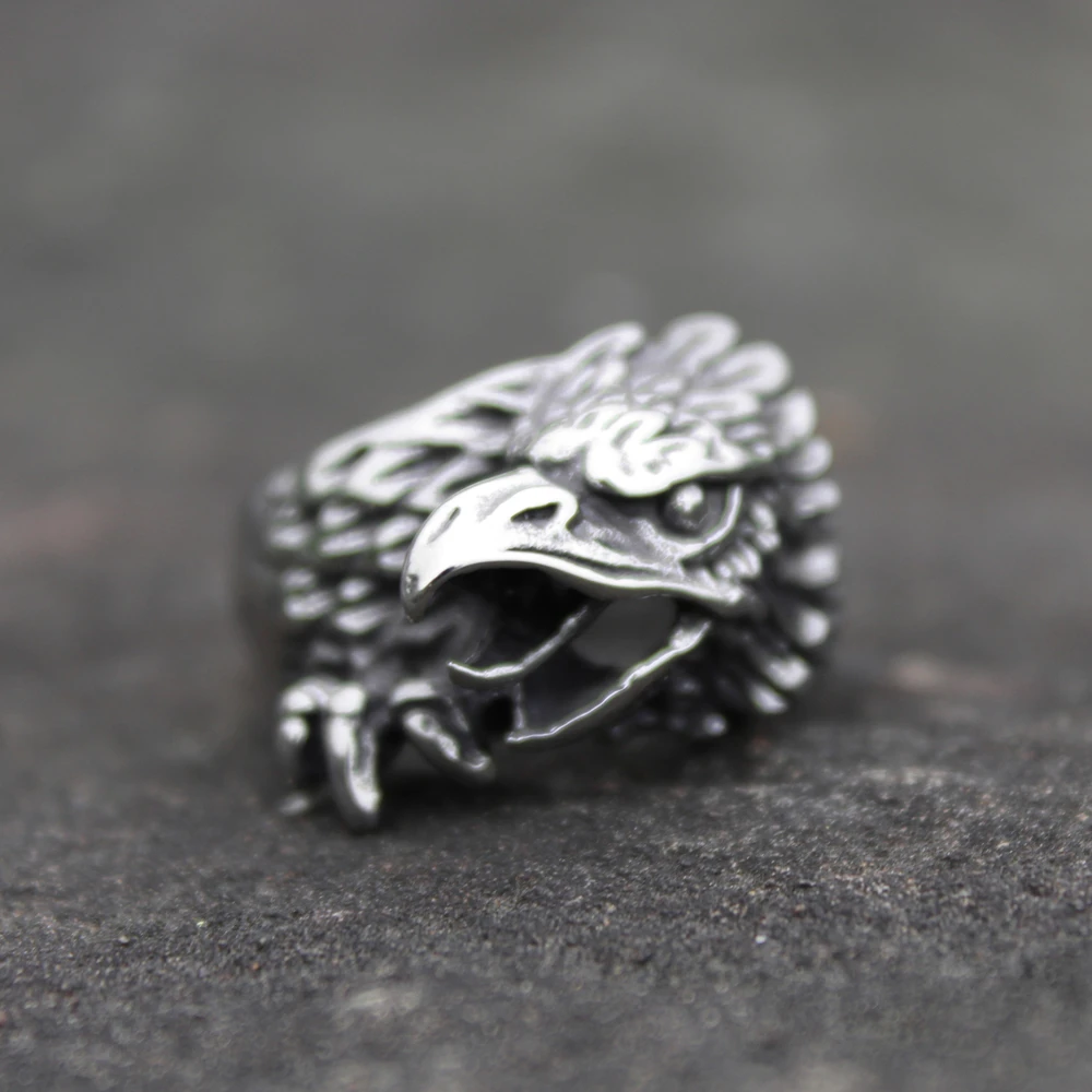 Viking Mens Silver Color Stainless Steel Raven Rings Norse Animal Eagle Ring Biker Jewelry