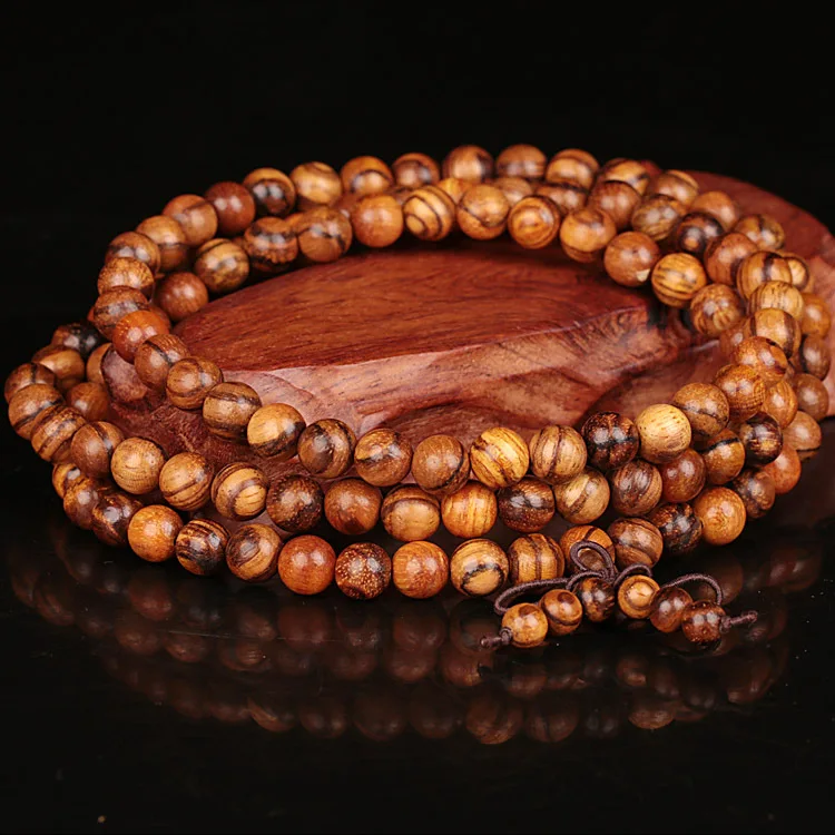 Vintage 6mm 8mm 108 Beads Natural Teak Sandalwood Buddhist Wood Bracelets Meditation Prayer Bead Mala Bracelet Women Men Jewelry