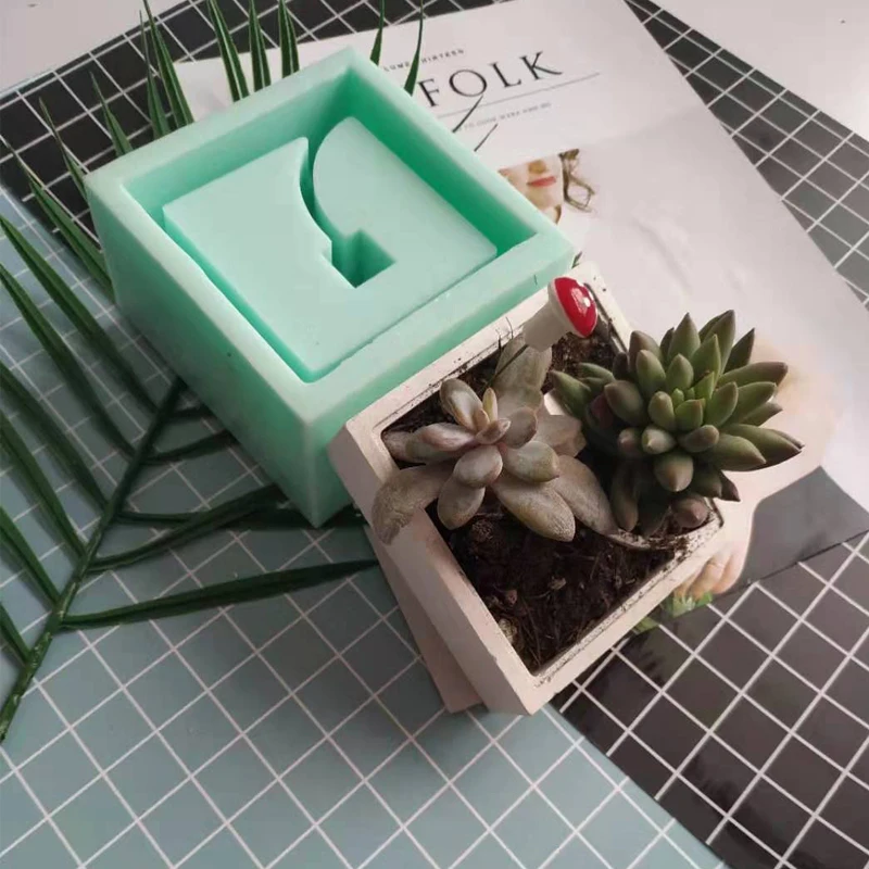 1PC Square Geometric Shape Plant Potted Cement Pot Silicone Mold Manual Clay Craft Plaster Concrete Silicone Mould Office Decor