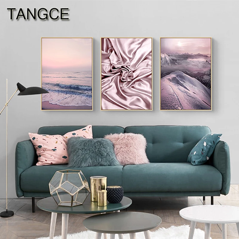 Abstract Romantic Pink Gentle Purple Painting Picture Silk Feather Canvas Art for Living Room Girls Poster Print Modern Wall Art