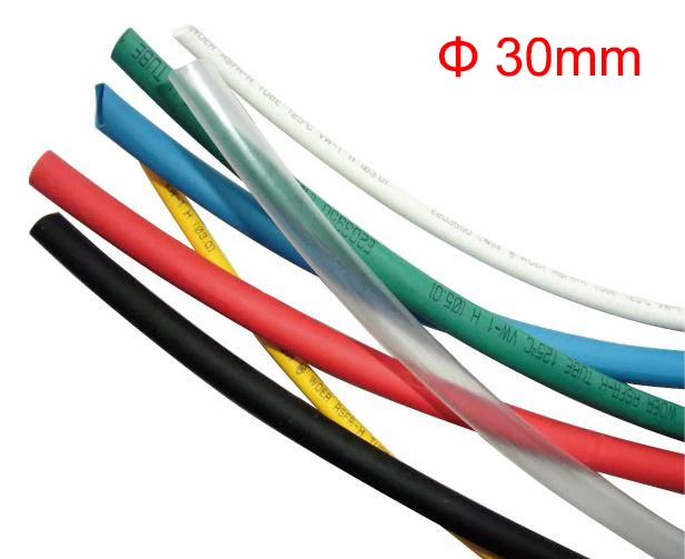 2M Ratio 2:1 30mm Dia Yellow Red Blue Green Clear White Black Polyolefin Wire Wrap Insulation Cable Sleeve Heat Shrinkable Tube