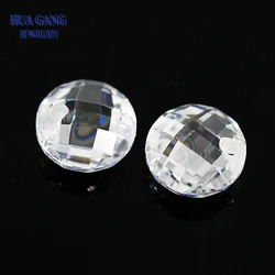 Double Checkerboard Single Hole White AAAAA Round Brilliant White Cubic Zirconia Stone For Jewelry Making 3-14mm High Quality