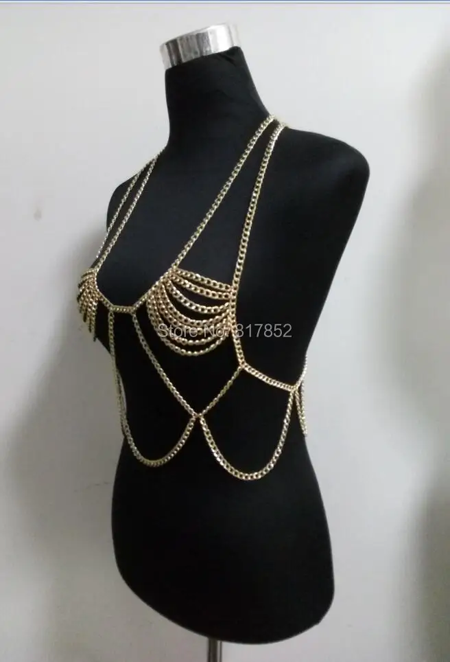 New Style Fashion Women Gold colour Chains Layers Sexy Bra Body Chains Jewelry 3 Colors WRB27