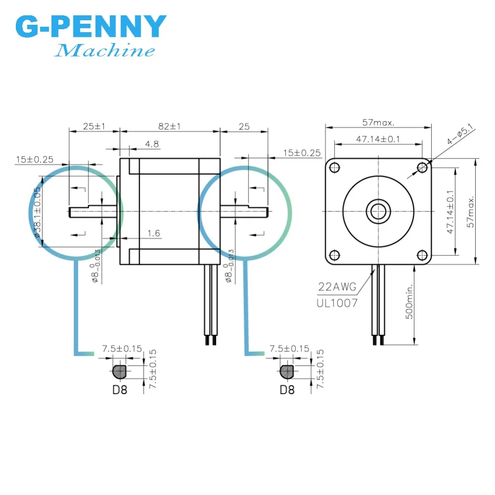 Sale! NEMA 23 Stepper motor double shaft 3A 2.2N.m 315Oz-in D=6.35mm 57x82mm stepping motor For CNC machine 3D printer