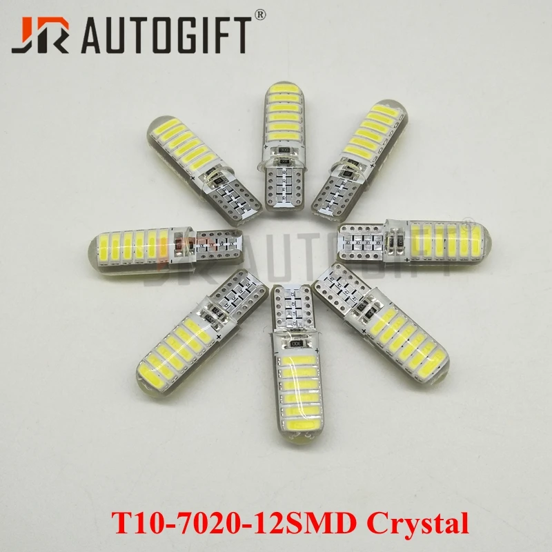 100Pcs Car styling T10 W5W 12smd 7020 7014 crystal lamp parking Crystal 12V white silicone 1Led Bulb external light reading bulb