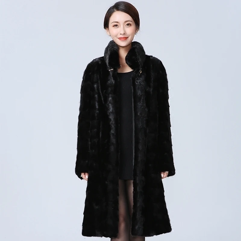 ของแท้ Mink Fur Coat Jacket mandarin collar Slim ฤดูหนาวของแท้ขนสัตว์ Outerwear Plus ขนาด 3XL 4XL 5XL