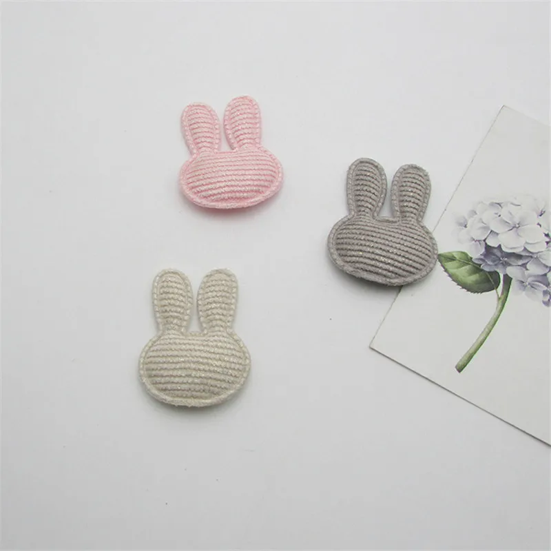 36pcs/lot 3*4cm Stripe Rabbit Head Pads Patches Appliques for Craft Clothes Sewing Supplies DIY Hair Clip Accessories