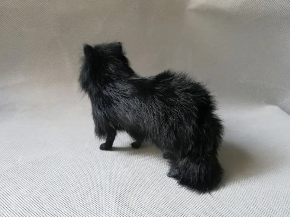 real life toy 16x12cm black fox polyethylene&furs fox model home decoration props ,toy gift d0131